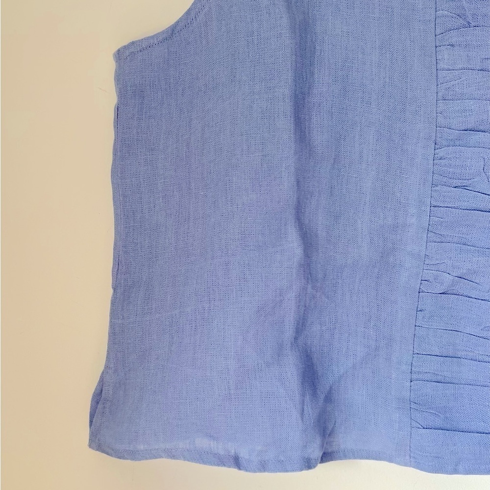 Paper Lace Sleeveless Linen Top Cornflower Blue Minimalist Contemporary Coastal - Picture 7 of 11